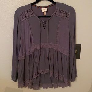 KNOX ROSE gray lace detailed blouse